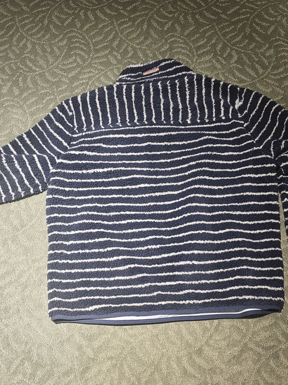 Vineyard Vines Navy and White Striped Sherpa Zip Pullover with Coral Trim - Picture 4 of 4